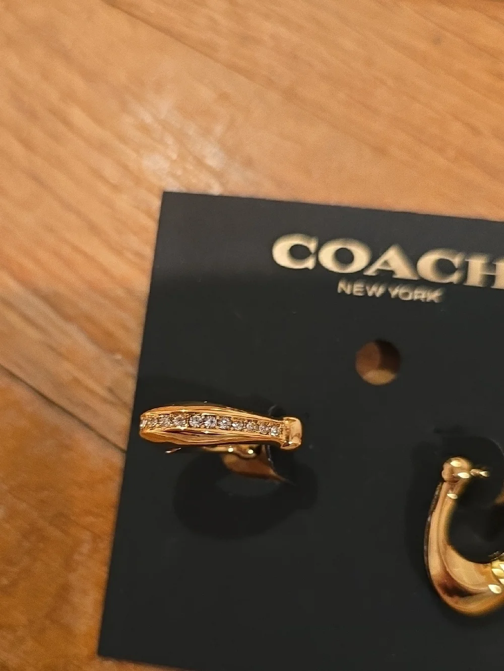 Coach Gold Tone Hoop and Crystal Accent Earrings - Picture 3 of 4